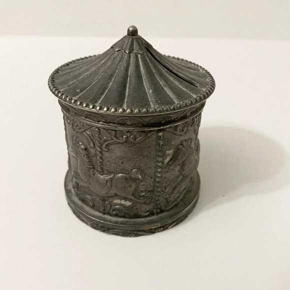 Vintage Carousel Coin Bank Silver  Plate Merry Go Round Piggy Bank - Picture 13 of 16